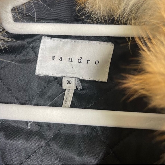 Sandro Paris Parka Dark Navy with removable real Fox fur trim and hood 36/4 - Picture 11 of 14